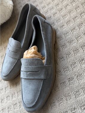 Zara Women's Suede Penny Loafers - Gray